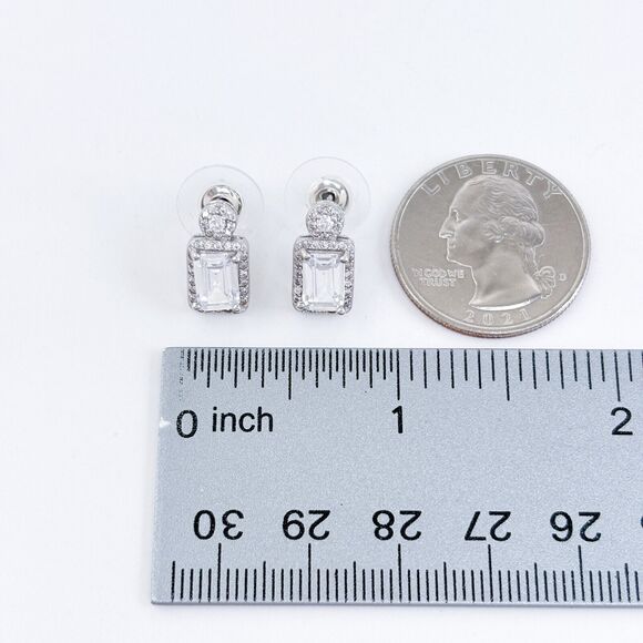 Vintage Sterling Silver 925 Cubic Zirconia Halo Drop Earrings - Picture 6 of 6